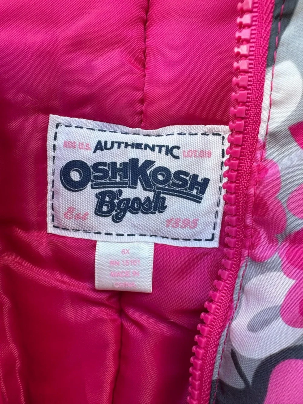 OshKosh Girls Snowpants Overalls Size 6X Pink Floral Quilted Winter Ski Play